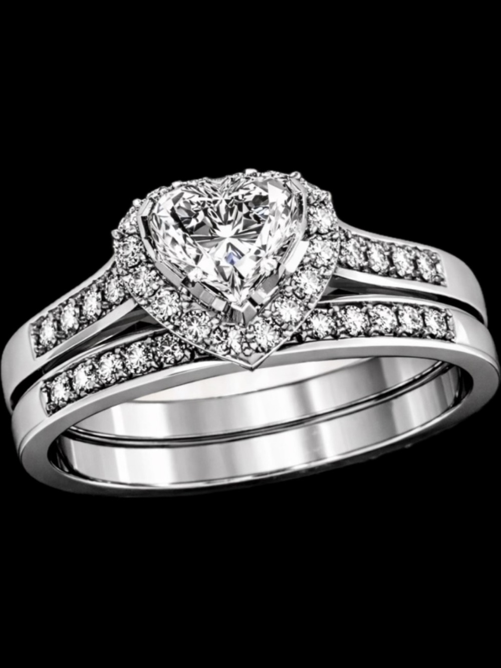 1ct Micro Pave Heart Cut Cz Silver Engagement Wedding engagement Ring Set